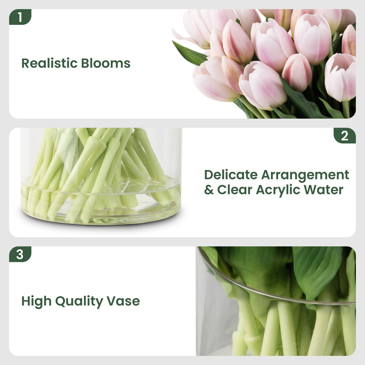22 Stems Silk Tulip Arrangement in Vase with Faux Water