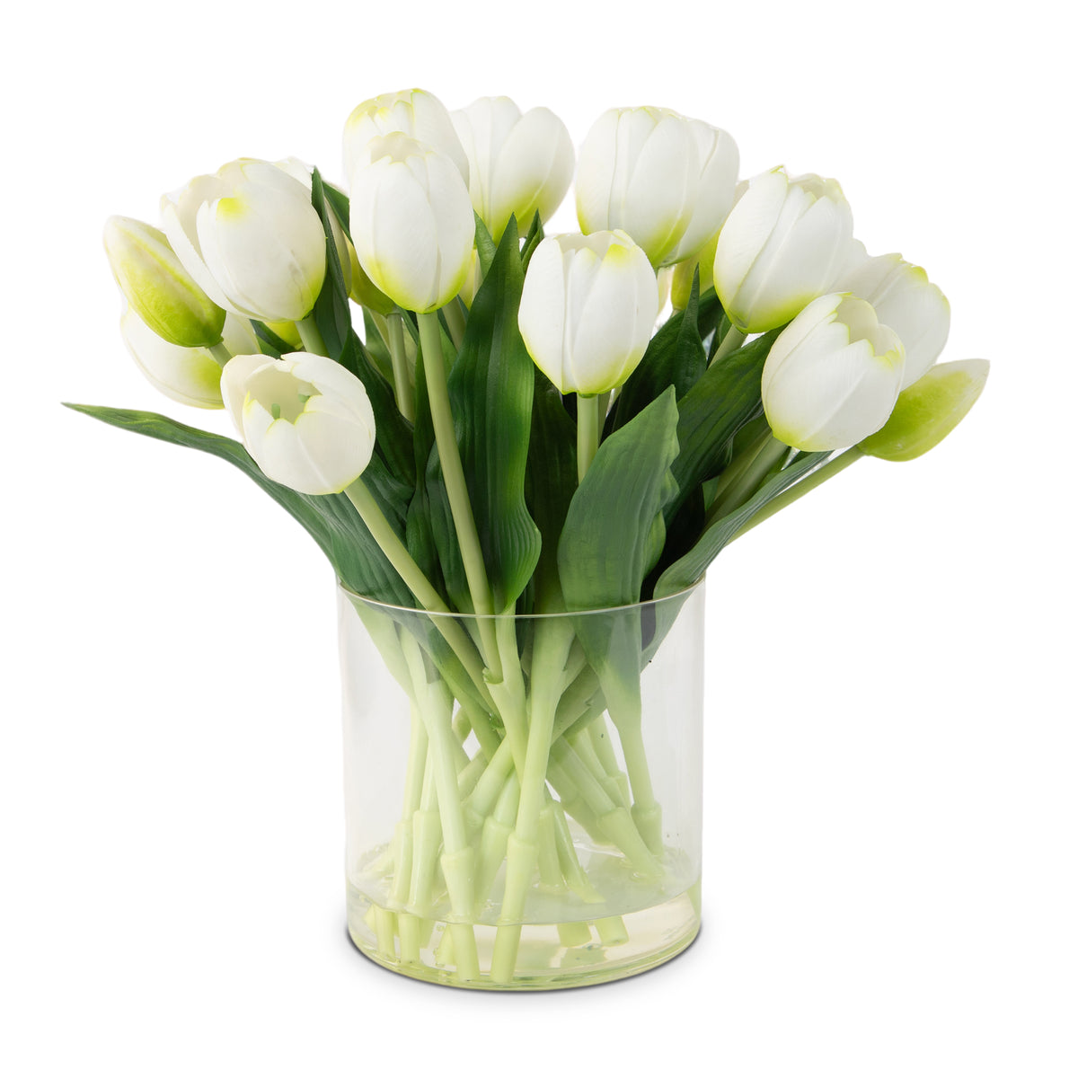 22 Stems Silk Tulip Arrangement in Vase with Faux Water