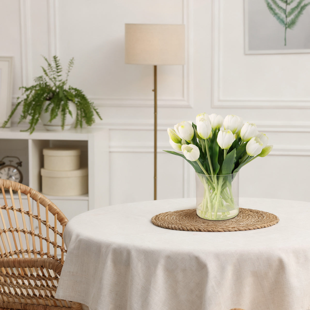 22 Stems Silk Tulip Arrangement in Vase with Faux Water