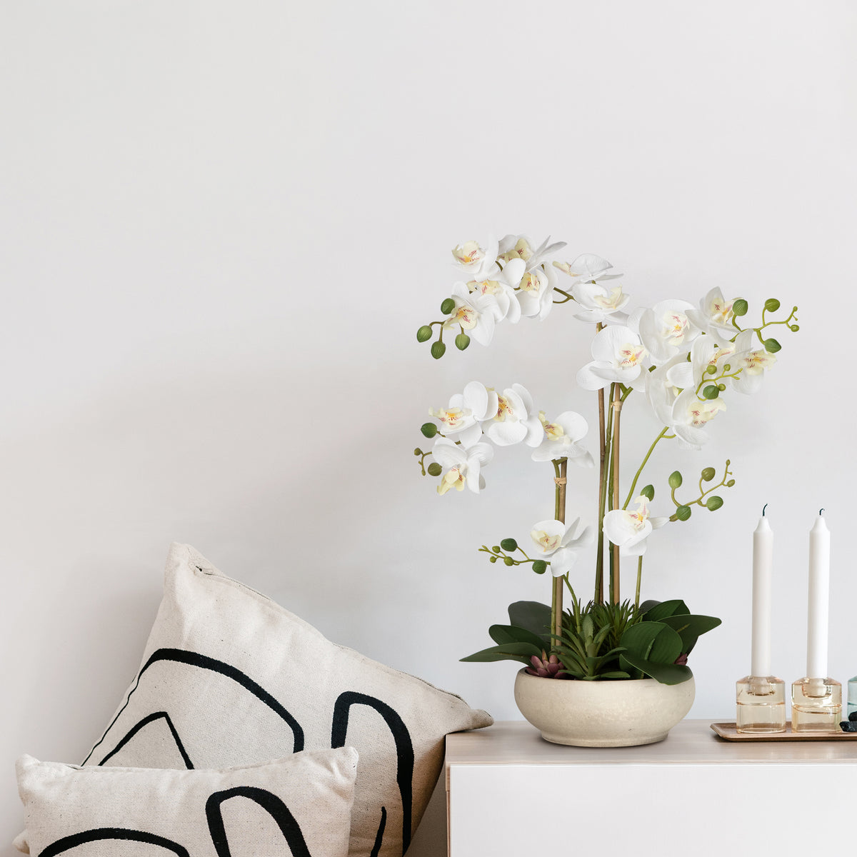 Faux Potted Orchid Flower Arrangement
