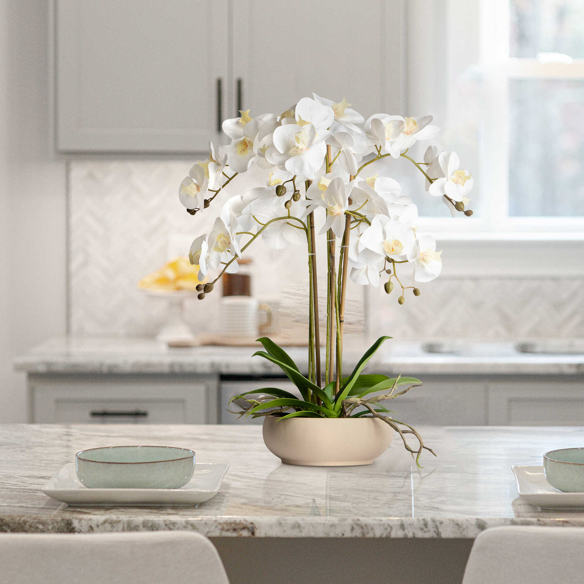 Faux Potted Orchid Floral Arrangement