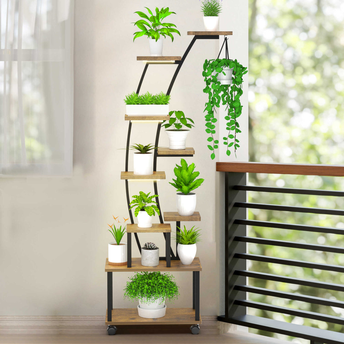 9-Tier Corner Plant Stand with Grow Lights & Wheels