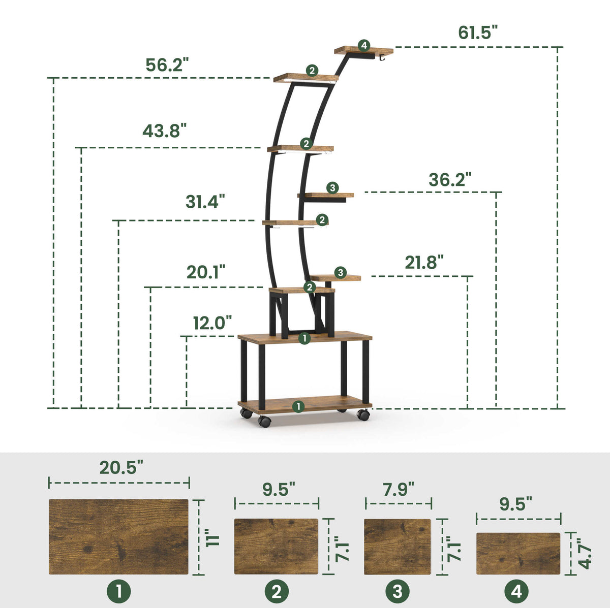 9-Tier Corner Plant Stand with Grow Lights & Wheels