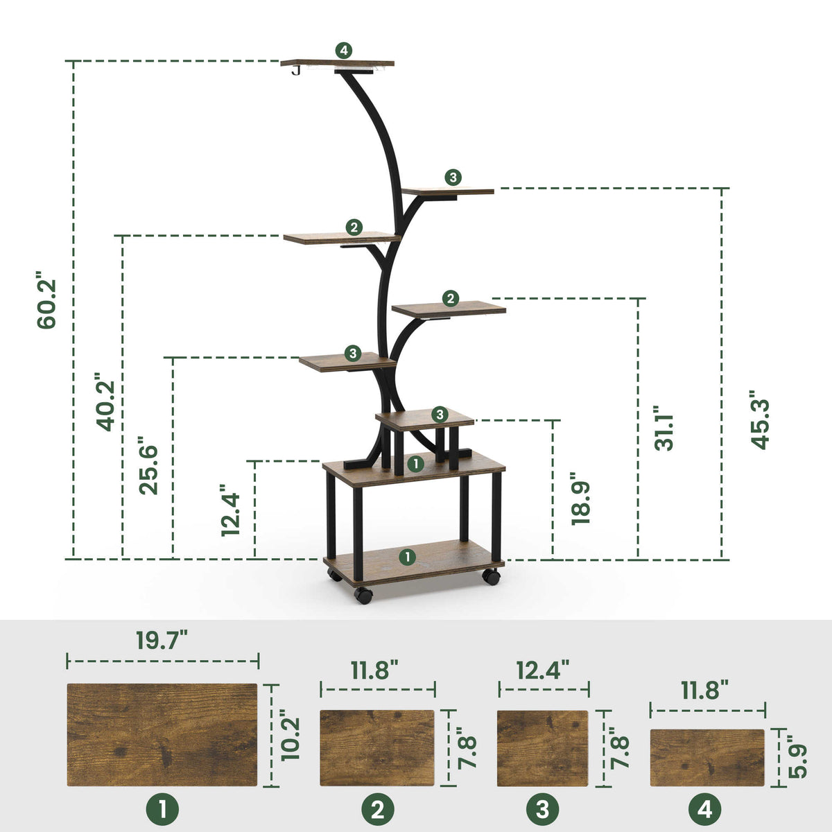 8-Tier Rolling Indoor Plant Stand with Grow Light