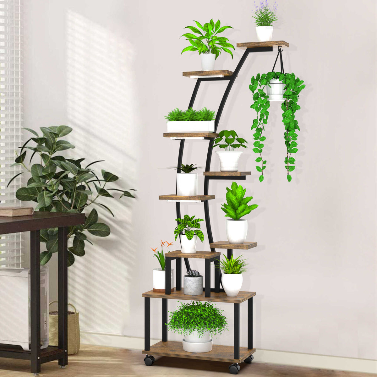 9-Tier Corner Plant Stand with Grow Lights & Wheels