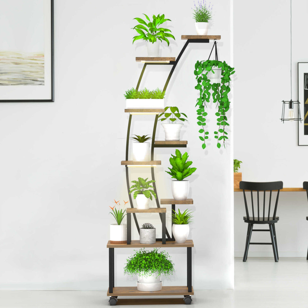 9-Tier Corner Plant Stand with Grow Lights & Wheels
