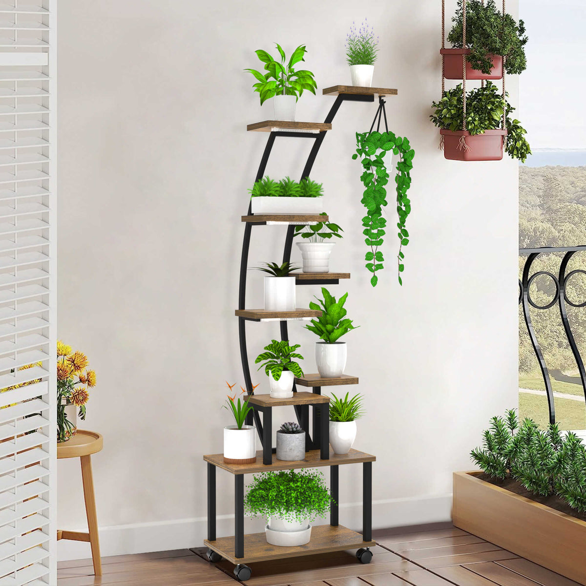 9-Tier Corner Plant Stand with Grow Lights & Wheels