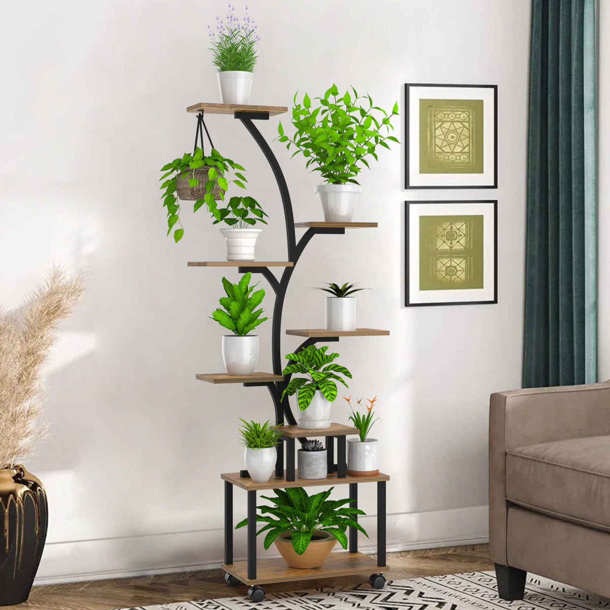 8-Tier Rolling Indoor Plant Stand with Grow Light