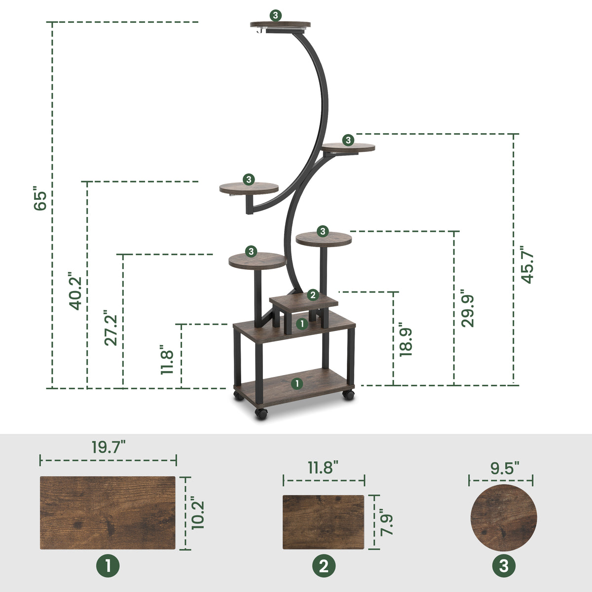 8-Tier Rolling Corner Plant Stand with Grow Light