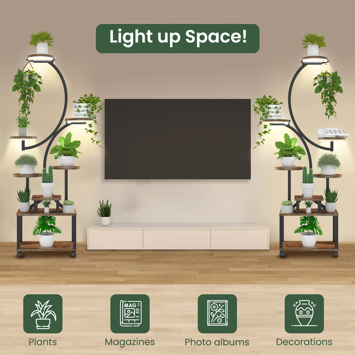 8-Tier Rolling Corner Plant Stand with Grow Light