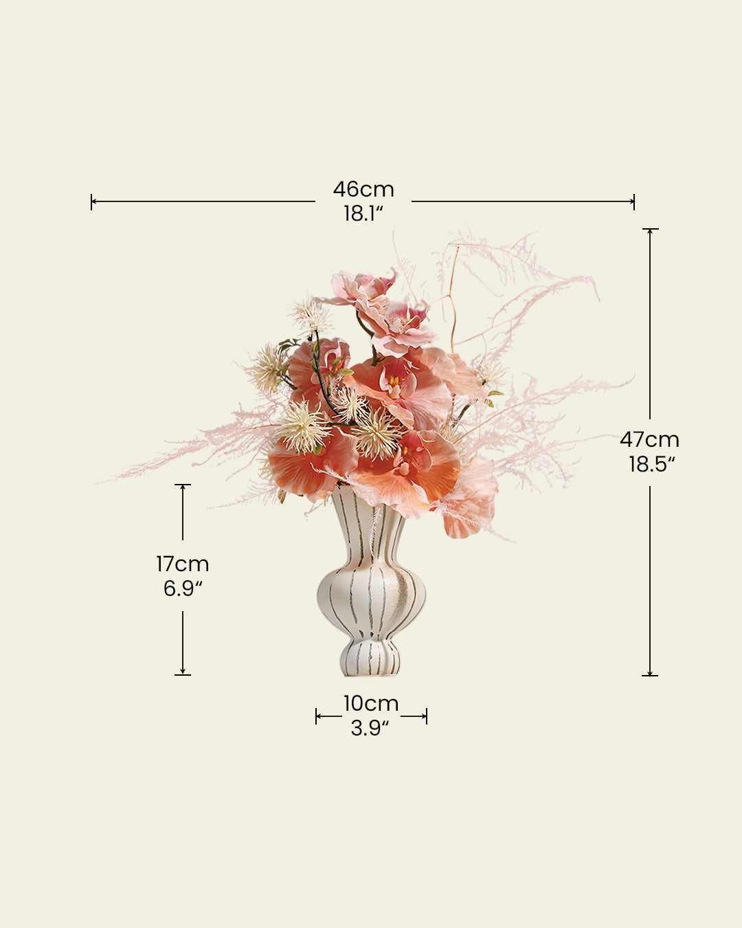Artistic Faux Arrangement - Striped Ceramic Vase