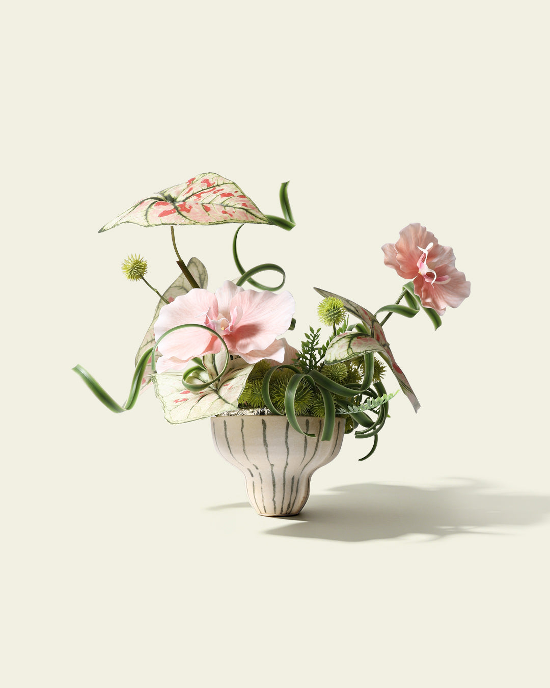 Artificial Flower Set - Striped Ceramic Vase