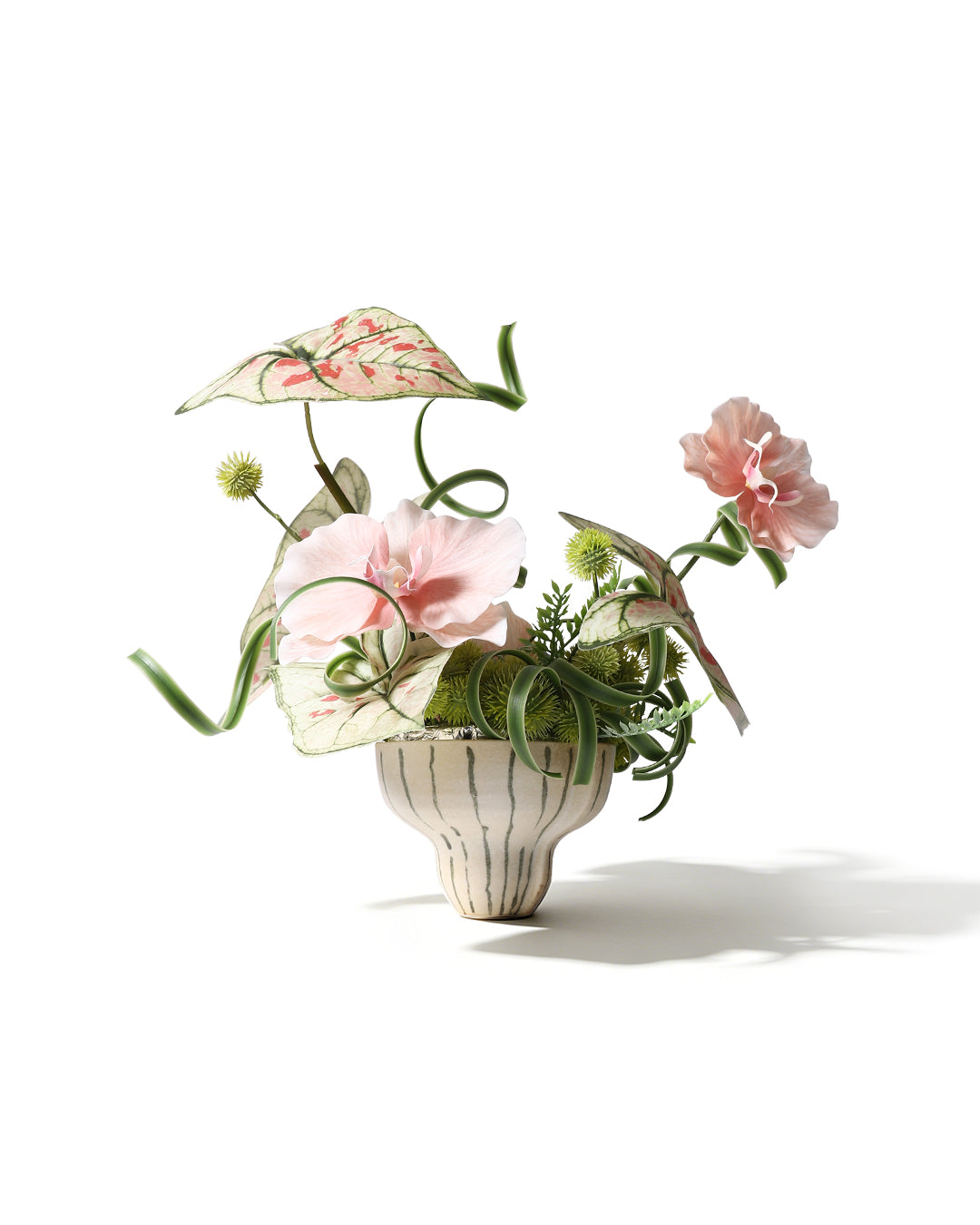 Artificial Flower Set - Striped Ceramic Vase