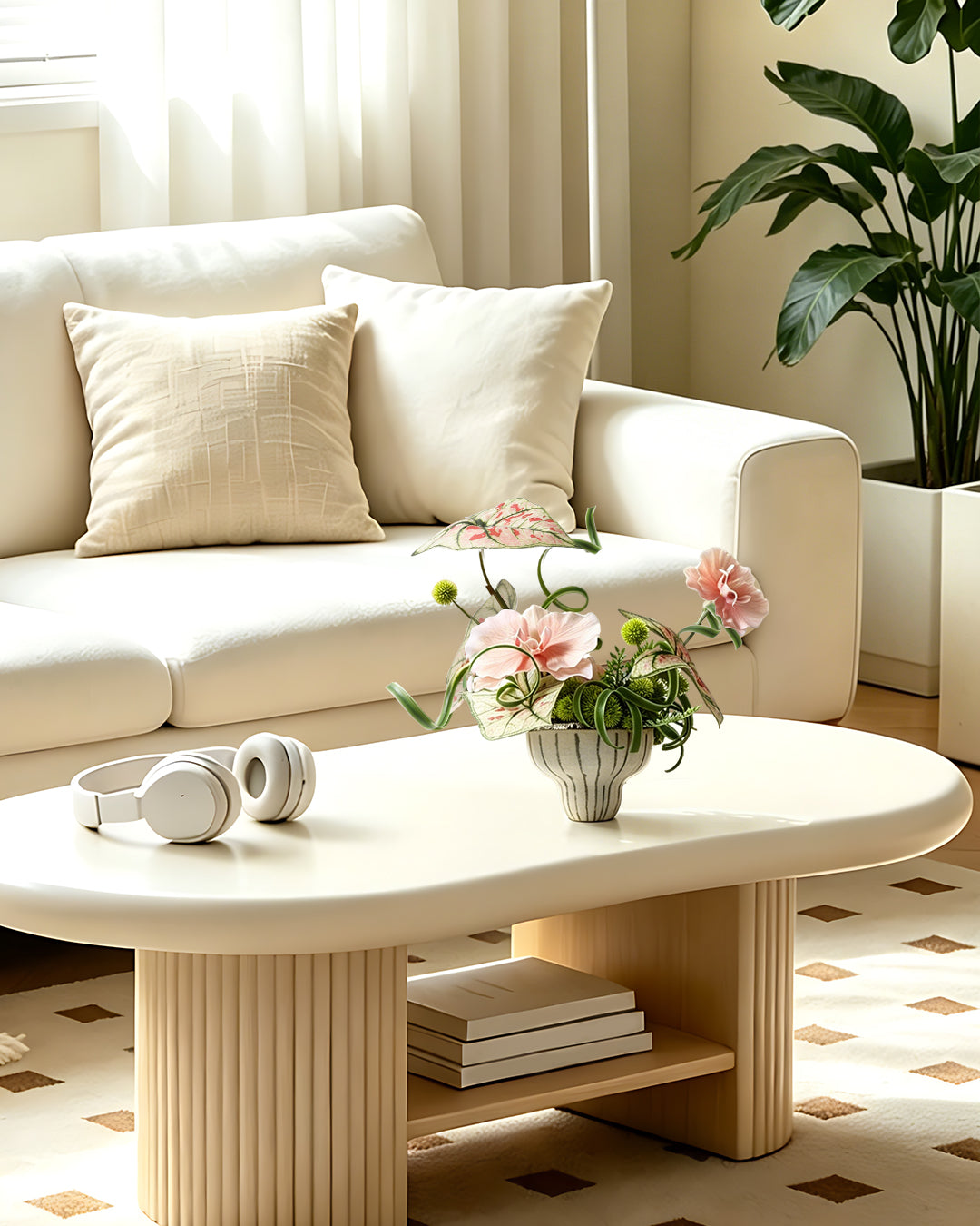 Artificial Flower Set - Striped Ceramic Vase