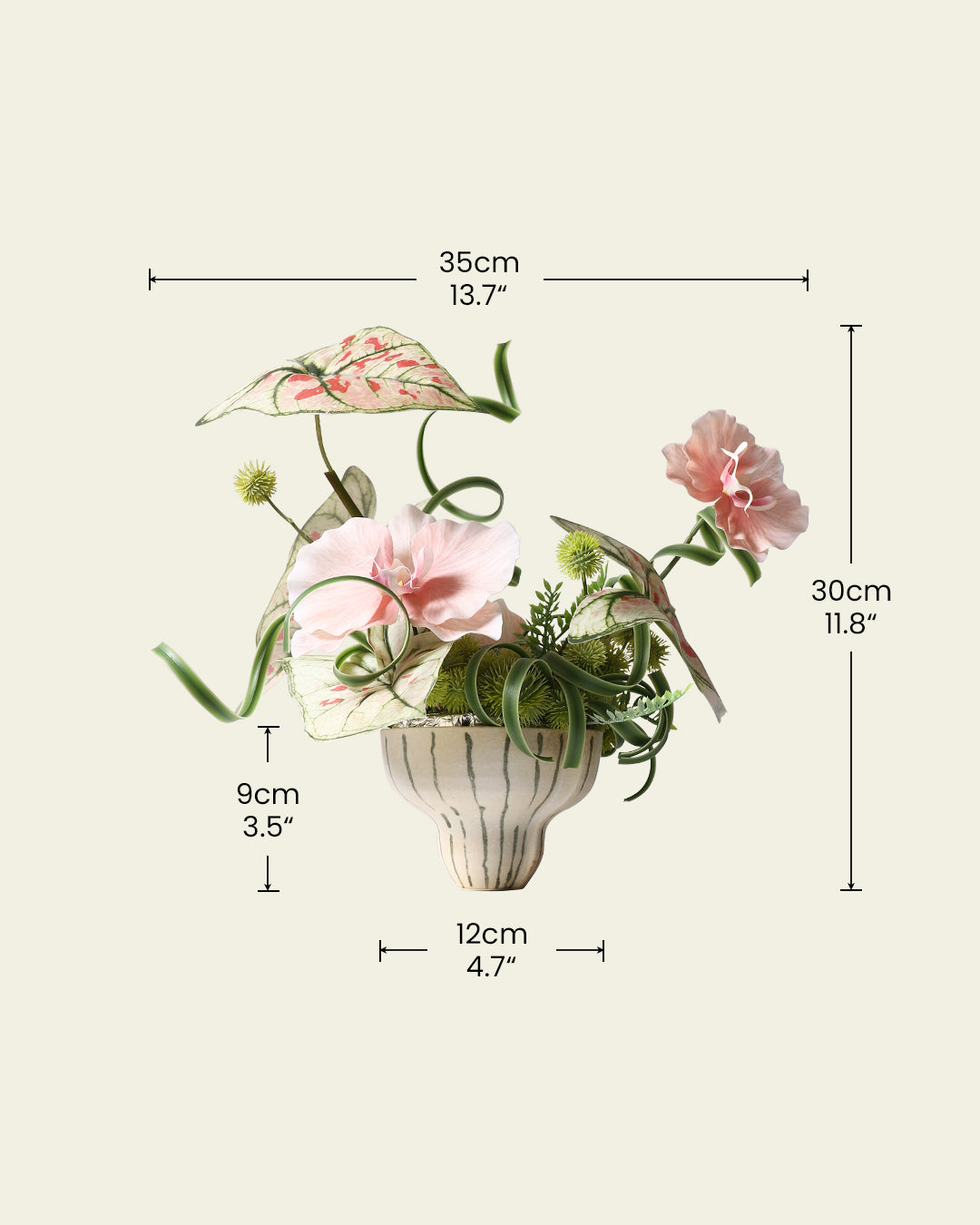 Artificial Flower Set - Striped Ceramic Vase