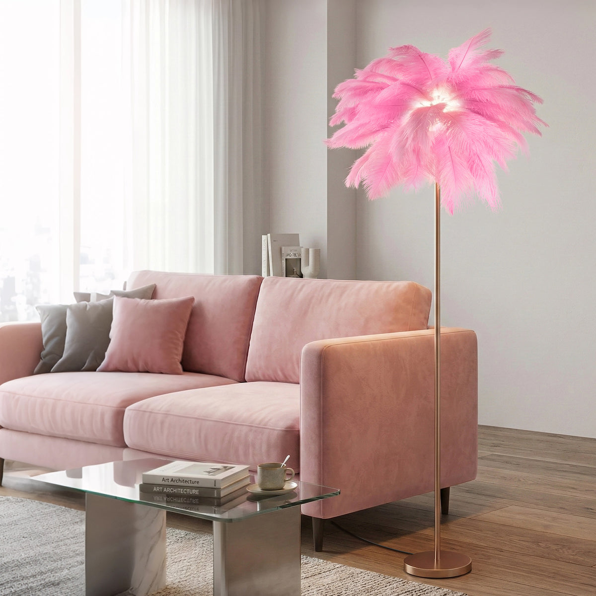 Feathered Standing Lamp with Mood Lighting