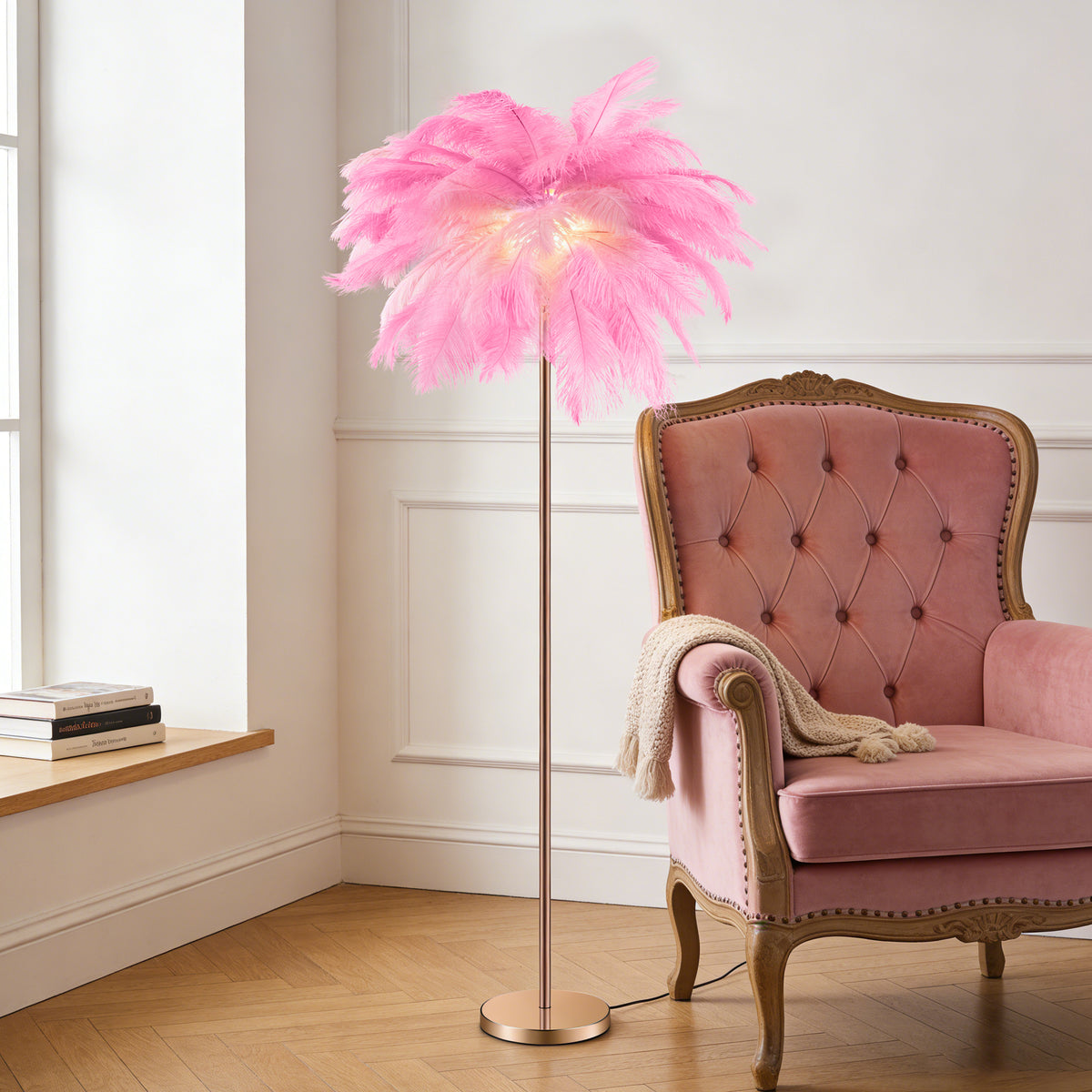 Feathered Standing Lamp with Mood Lighting